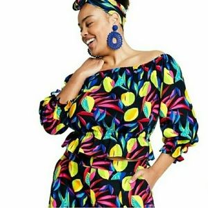 Tabitha Brown x Target Women's Lemon Print Bardot Top-Size Small-NWT